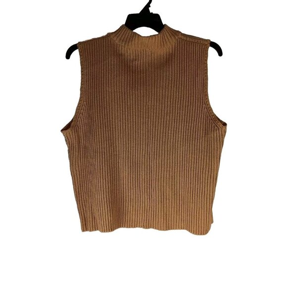 Designer Studio Originals Suede Zipper Vest Womens XL Tan Brown Cable Knit - Picture 2 of 9